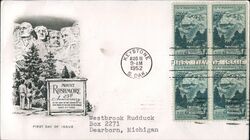 1952 3c Mount Rushmore 25th Anniversary Block of Four First Day Cover First Day Cover