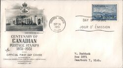 1951 7c Canadian Postage Stamp Centenary FDC First Day Cover
