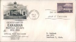 1951 5c Canadian Postage Stamp Centenary FDC First Day Cover