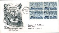 1955 3c Soo Locks Centennial Block of Stamps FDC First Day Cover