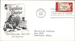 1963 5c Carolina Charter 300th Anniversary First Day Cover First Day Cover