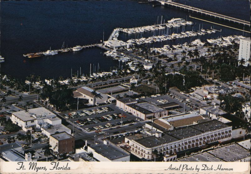Downtown Ft. Myers, Florida Yacht Basin & Edison Bridge Aerial View Fort Myers