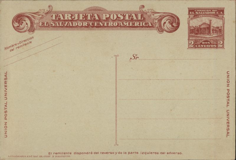 El Salvador Tarjeta Postal, Dos Centavos Stamp San Salvador