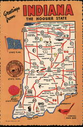 Indiana The Hoosier State Map & State Symbols Postcard