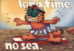 Garfield Surfing 'Long Time, No Sea' Cartoon Postcard