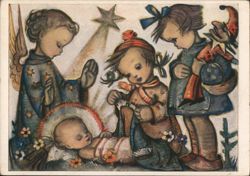 Children's Nativity Scene with Angel and Star Postcard