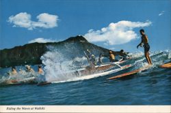 Riding the Waves at Waikiki Postcard