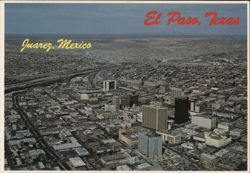 El Paso, Texas & Juarez, Mexico Border City Aerial View Postcard