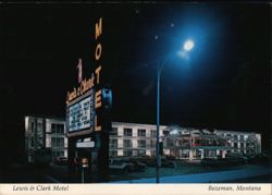 Lewis & Clark Motel Neon Sign Night View Postcard