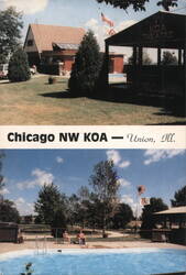 KOA Theatre & Pool at Chicago NW KOA Postcard