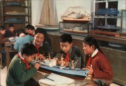 Chinese Youth Making Ship Models Postcard