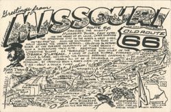 Missouri Route 66 Map & Mark Twain Postcard