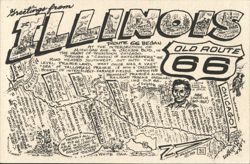 Greetings from Illinois Old Route 66 Map History Postcard