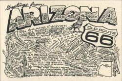 Arizona Route 66 Illustrated Map Postcard