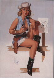 Cowgirl Pin-Up with Pistol and Target Postcard
