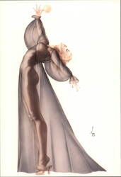 Varga Pin-Up Woman in Sheer Gown with Powder Puff Postcard
