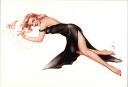 Glamorous Varga Pin-Up Woman in Black Gown Postcard