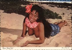 Native Island Girl Lani on Beach with Lei & Hibiscus Postcard
