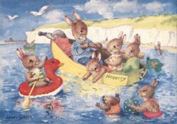 A Sea-Side Boat Trip with Rabbits Postcard