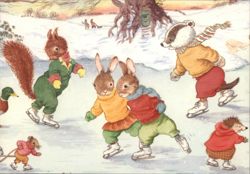 Boxing Day Skating, Dressed Animals on Ice Postcard