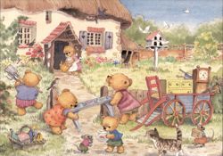 Moving-in-Day Teddy Bears at Thatched House Postcard