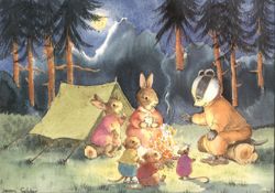 Camp Fire Tales, Animals Camping by Jean Gilder Postcard