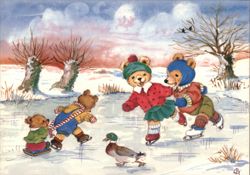 TEDDIES ICE-SKATING Postcard