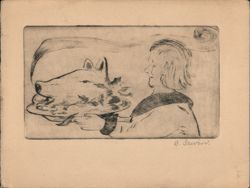 Person Holding Platter with Pig's Head Etching Postcard