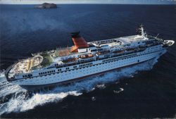 Cunard Princess Cruise Ship at Sea, Malaga Spain Postcard
