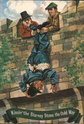 Kissin' the Blarney Stone the Ould Way Postcard