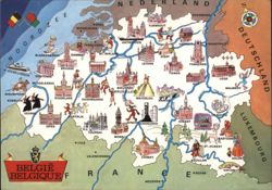 Belgium Pictorial Map, Landmarks & Cities Postcard