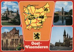 Oost-Vlaanderen, Belgium - Map & City Landmarks Postcard