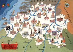 Illustrated Map of Belgium with Landmarks Postcard