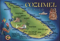 Cozumel Mexico Map with Landmarks & Activities Postcard