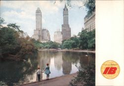 Central Park Pond, NYC Skyline, Iberia Airline Ad Postcard