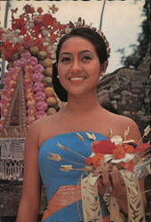 Smiling Balinese Woman in Traditional Dress Postcard