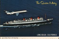Queen Mary Ship & Douglas DC-9 Jet, Long Beach Postcard