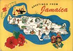 Greetings From Jamaica Illustrated Map Postcard