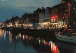 Nyhavn Canal at Night, Illuminated Buildings, Copenhagen Postcard