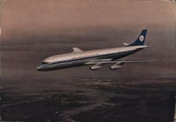 KLM Royal Dutch Airlines Douglas DC-8 Jetliner Night Flight Postcard