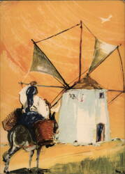 SAS Airline Ad: Portugal Windmill & Donkey Rider Postcard