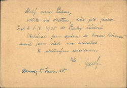 1938 Czechoslovakia Express Mail, Personal Message Postcard