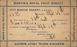 Marvin's Royal Fruit Biscuit Bakery Receipt, Pittsburgh Postcard