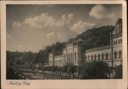 Karlovy Vary Spa Buildings Along River Postcard