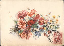 Colorful Floral Bouquet, Yugoslavia Holiday Greeting Postcard