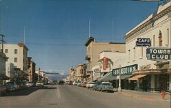 Downtown Hollister, California - Towne Club Hotel Postcard