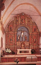 Main Altar and Graves of the Padres, Mission San Carlos, Carmel Postcard