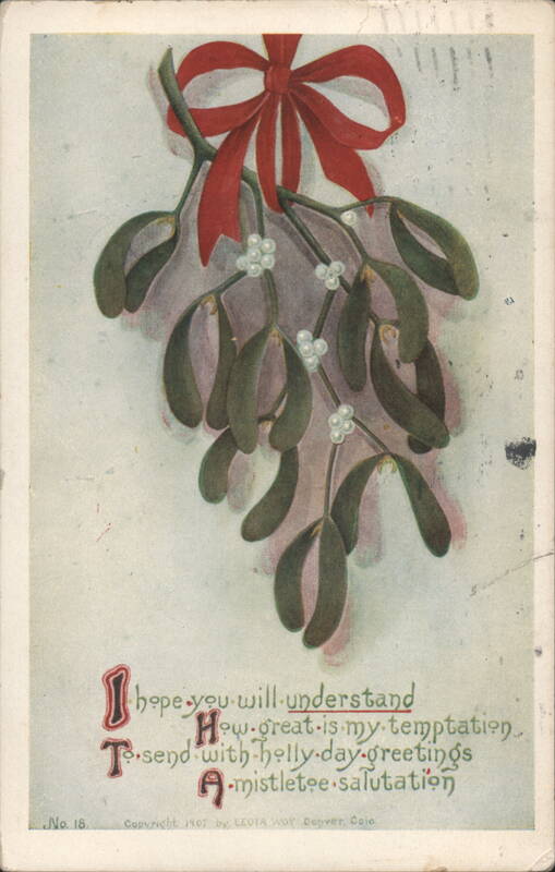 Mistletoe with Red Bow and Holiday Greeting Christmas