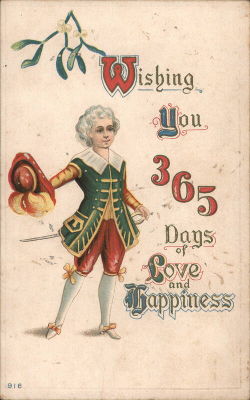 Wishing You 365 Days of Love and Happiness with Mistletoe and Man in Period Attire