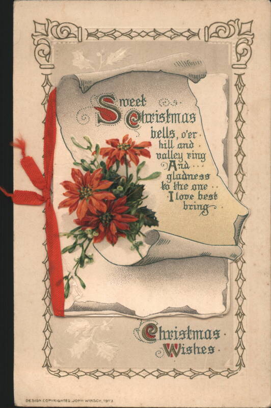 Sweet Christmas Bells and Wishes with Poinsettias and Scroll Design